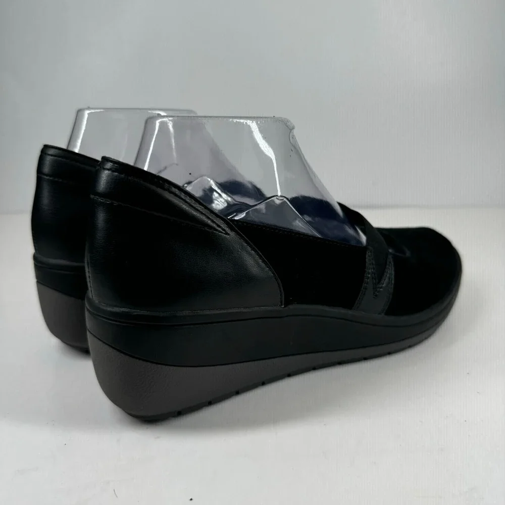 Vionic Juide Women's US 9.5 Black Suede Orthotic Mary Jane Casual Wedge Shoes